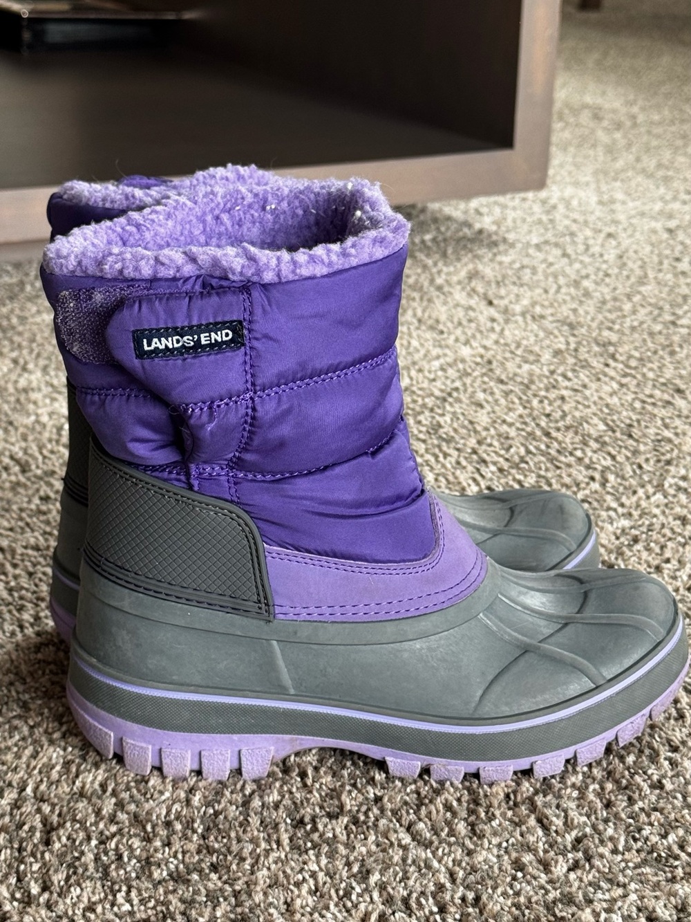 Lands' End Purple and Gray Kids Frost Insulated Waterproof Snow Boots